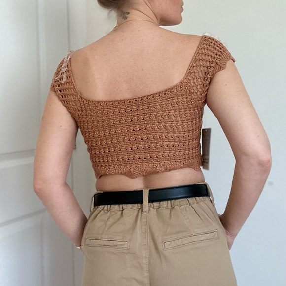 Button Front Crochet Knit Crop Top - Picture 7 of 9
